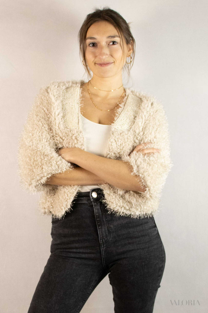 Unique Teddy Cardigan w. Pearl Embroidery