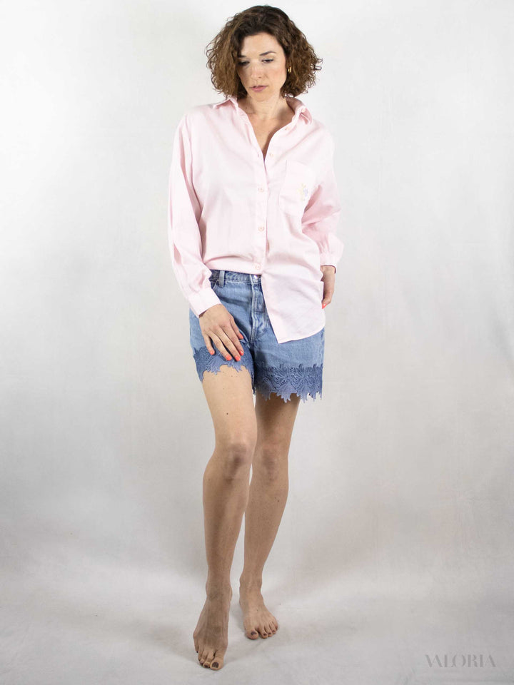 Hand-Embroidered Babypink Cotton Shirt