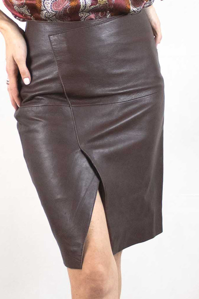 Asymmetric Bordeaux Leather Skirt - Like New!