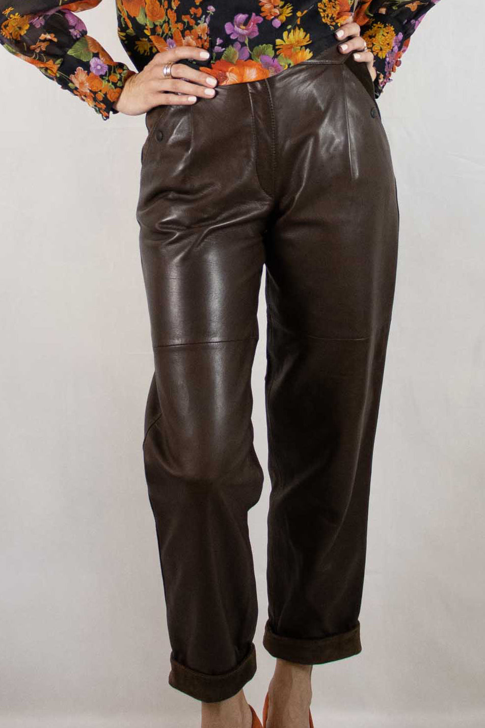 Unique Dark Brown Vintage Leather Pants