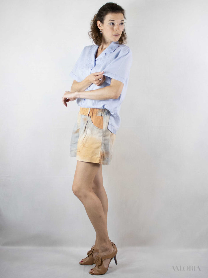 Embroidered Light Blue Linen Shirt