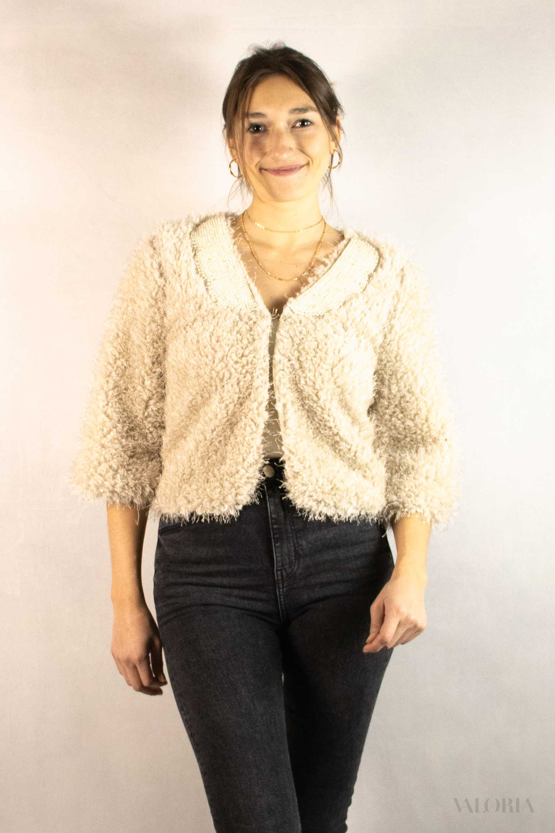 Unique Teddy Cardigan w. Pearl Embroidery