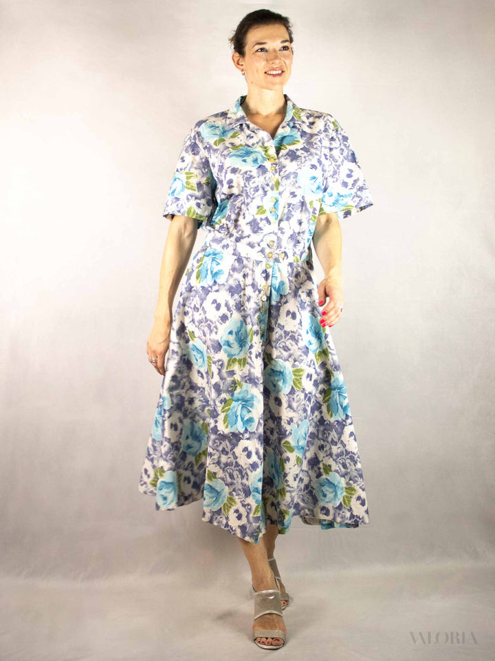 Roses Are Blue... Vintage Cotton Summer Dress