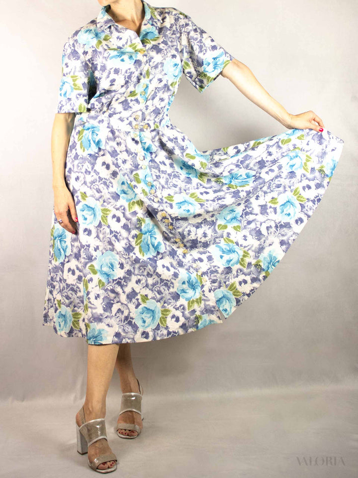 Roses Are Blue... Vintage Cotton Summer Dress