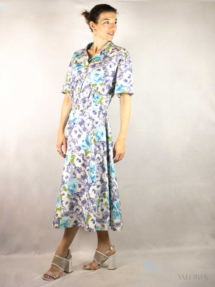 Roses Are Blue... Vintage Cotton Summer Dress