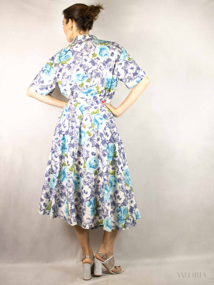Roses Are Blue... Vintage Cotton Summer Dress